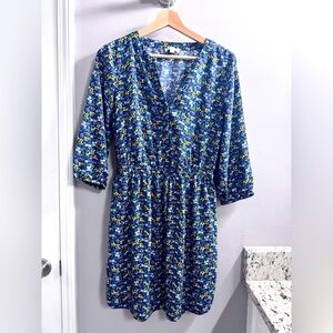 LOFT Outlet Floral V-Neck Dress w/ Adjustable Waist & Pockets – Size M
